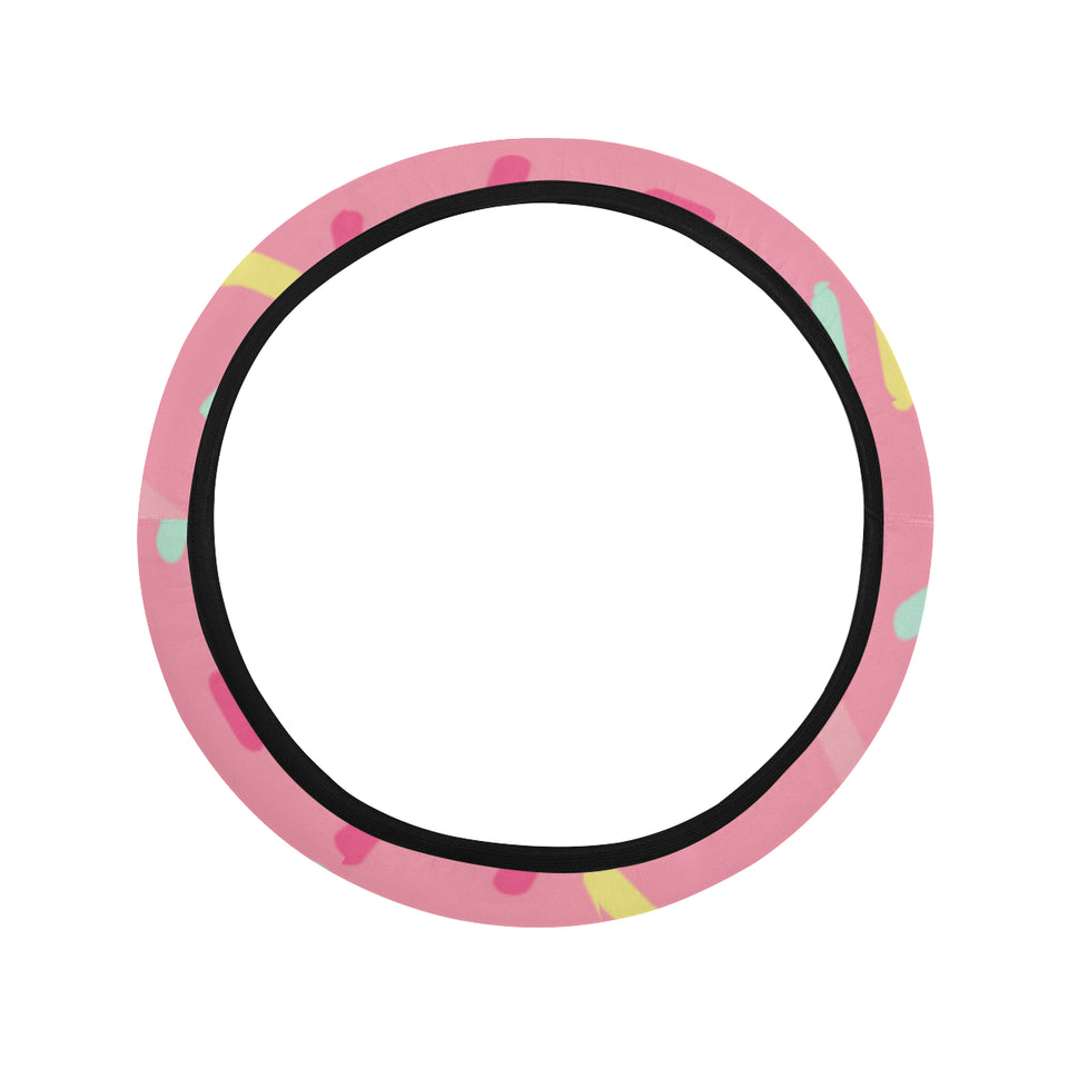 Pink donut glaze candy pattern Car Steering Wheel Cover