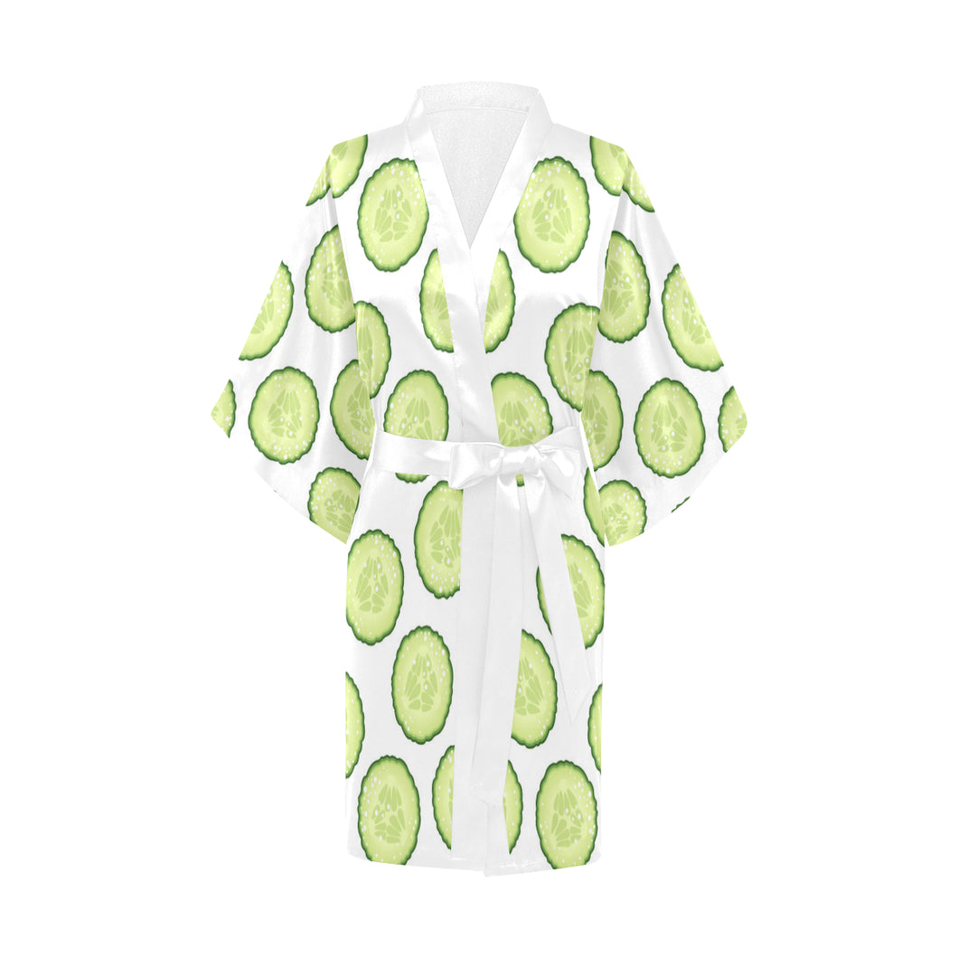 Cucumber slices pattern Women's Short Kimono Robe