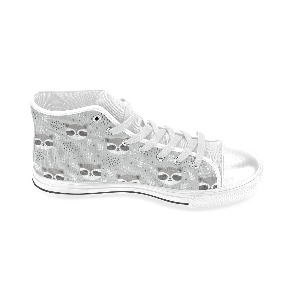 Cute raccoons leaves dot Men's High Top Canvas Shoes White