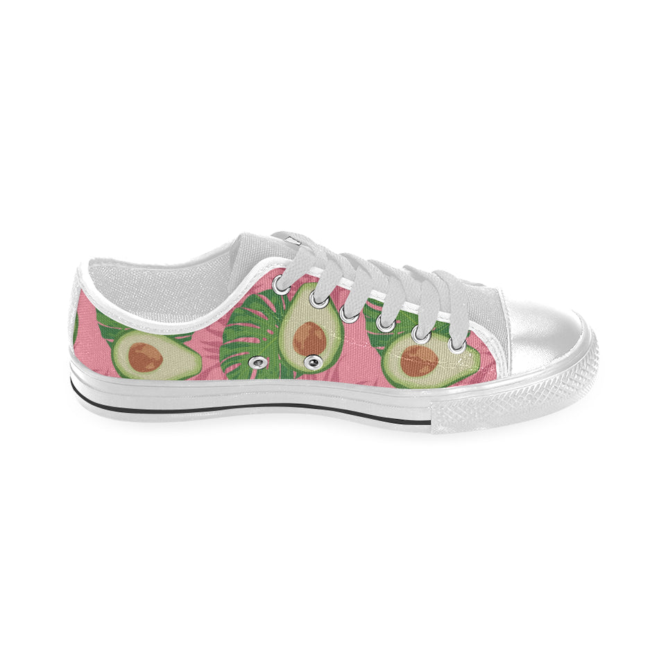 Avocado slices leaves pink back ground Men's Low Top Shoes White