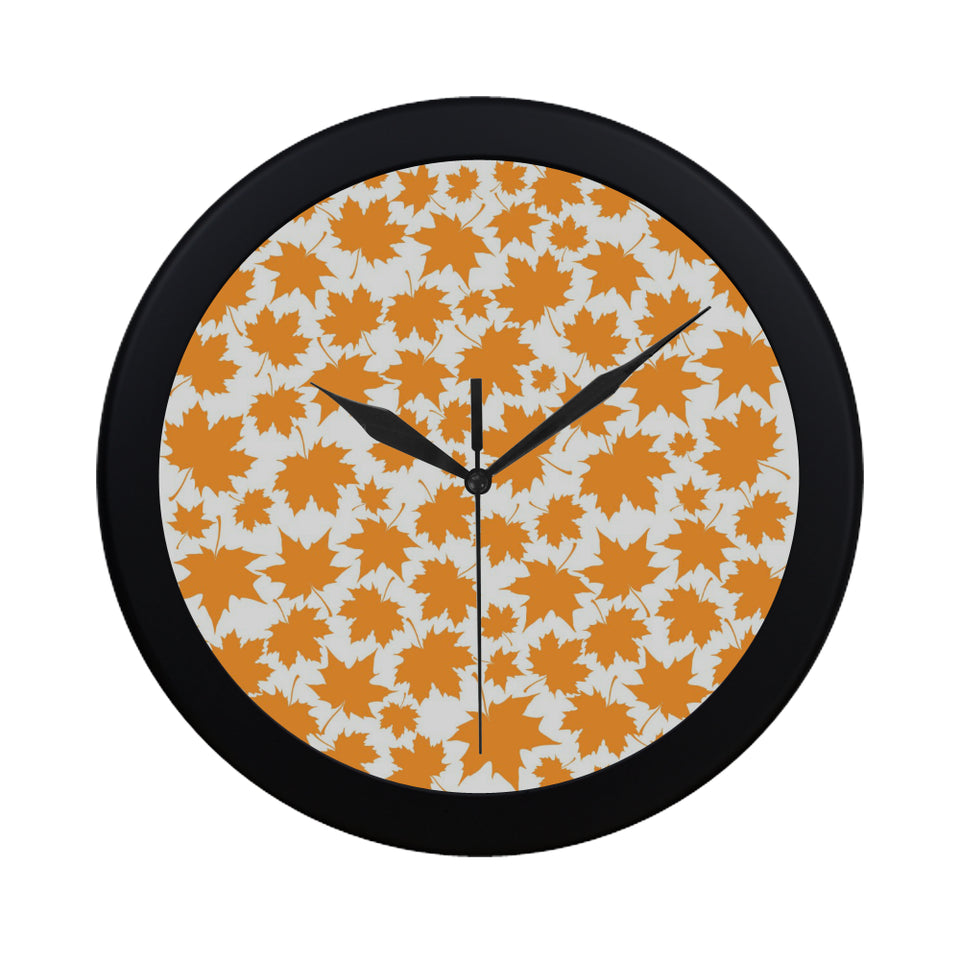 Orange Maple Leaf pattern Elegant Black Wall Clock