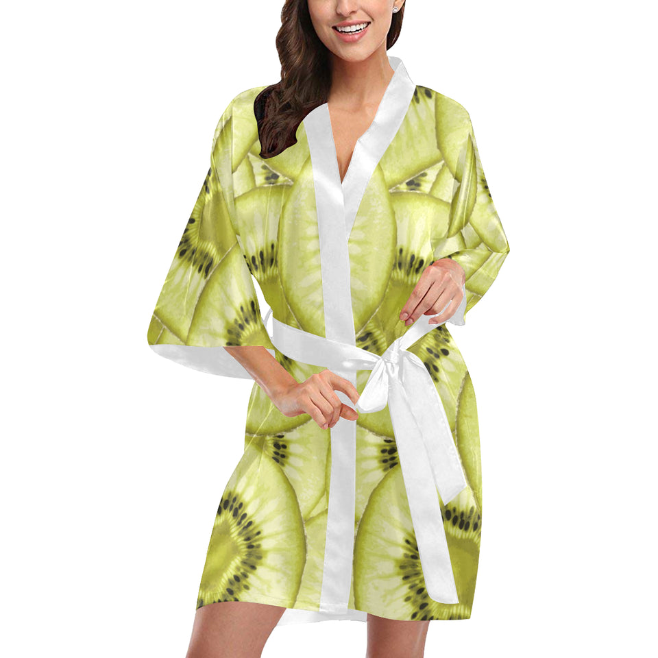 Sliced kiwi pattern Women's Short Kimono Robe