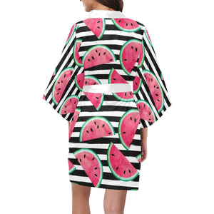 Watercolor paint textured watermelon pieces Women's Short Kimono Robe