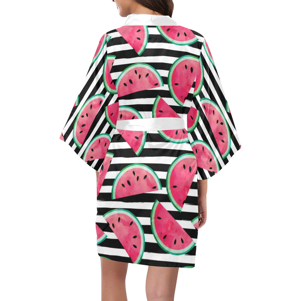 Watercolor paint textured watermelon pieces Women's Short Kimono Robe