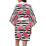 Watercolor paint textured watermelon pieces Women's Short Kimono Robe