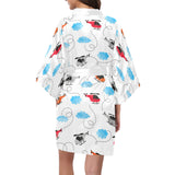 Watercolor helicopter cloud pattern Women's Short Kimono Robe