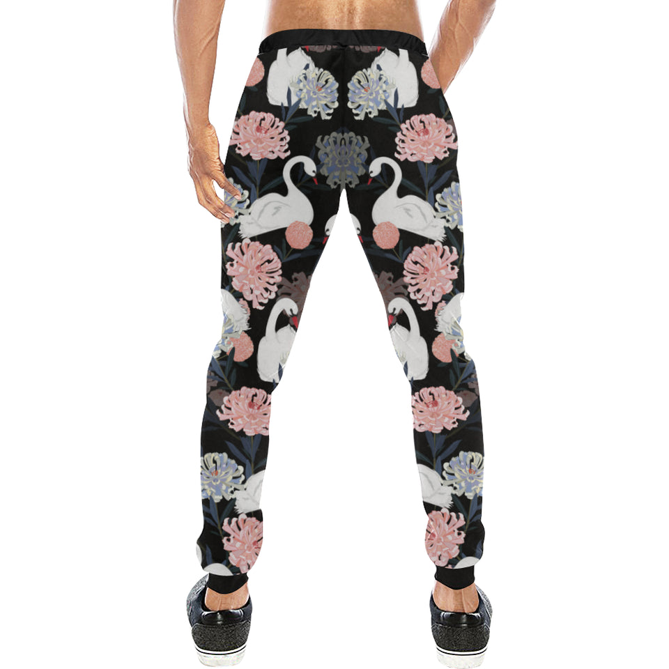 white swan blooming flower pattern Unisex Casual Sweatpants