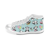 Cute baby panda pattern Men's High Top Canvas Shoes White