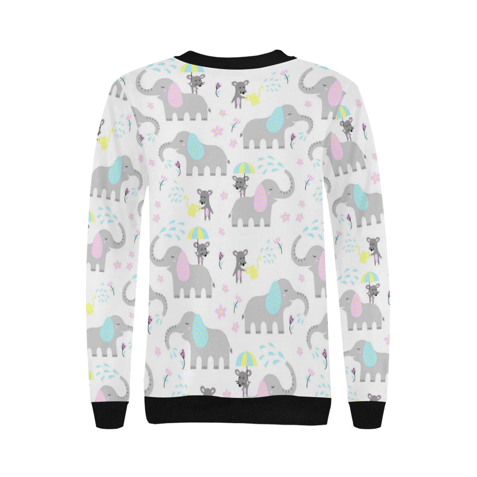 Cute elephant mouse pattern Women's Crew Neck Sweatshirt