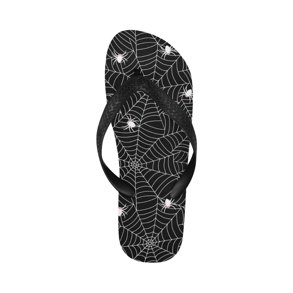 Spider web design pattern Black background white c Unisex Flip Flops