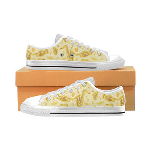 Saxophone cornet pattern yellow background Men's Low Top Shoes White