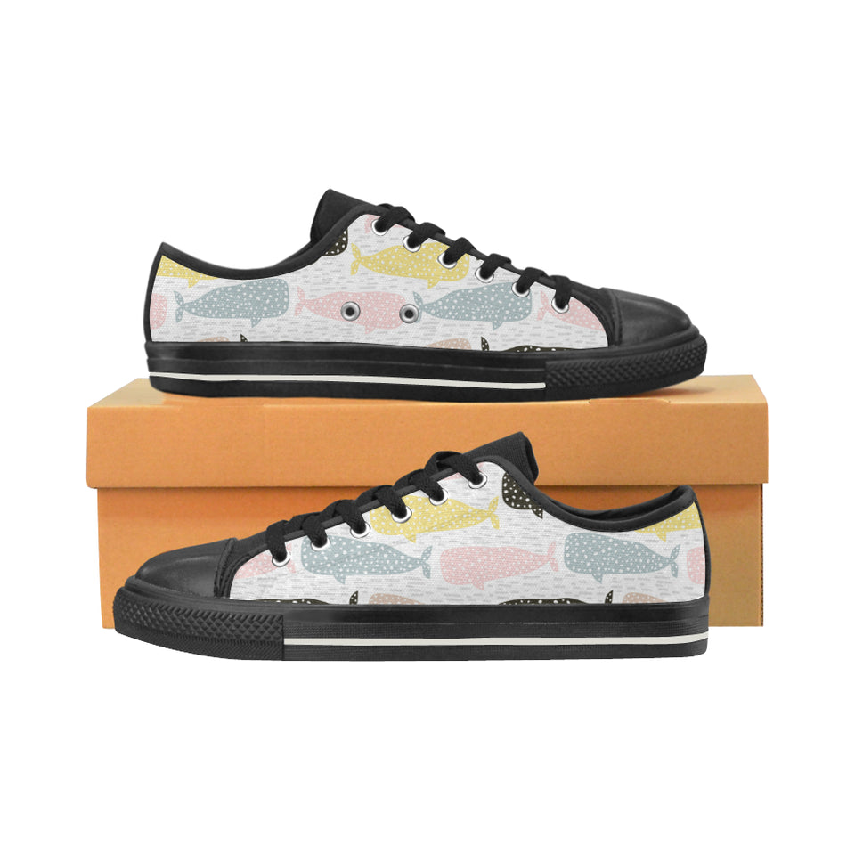 Whale dot pattern Women's Low Top Canvas Shoes Black