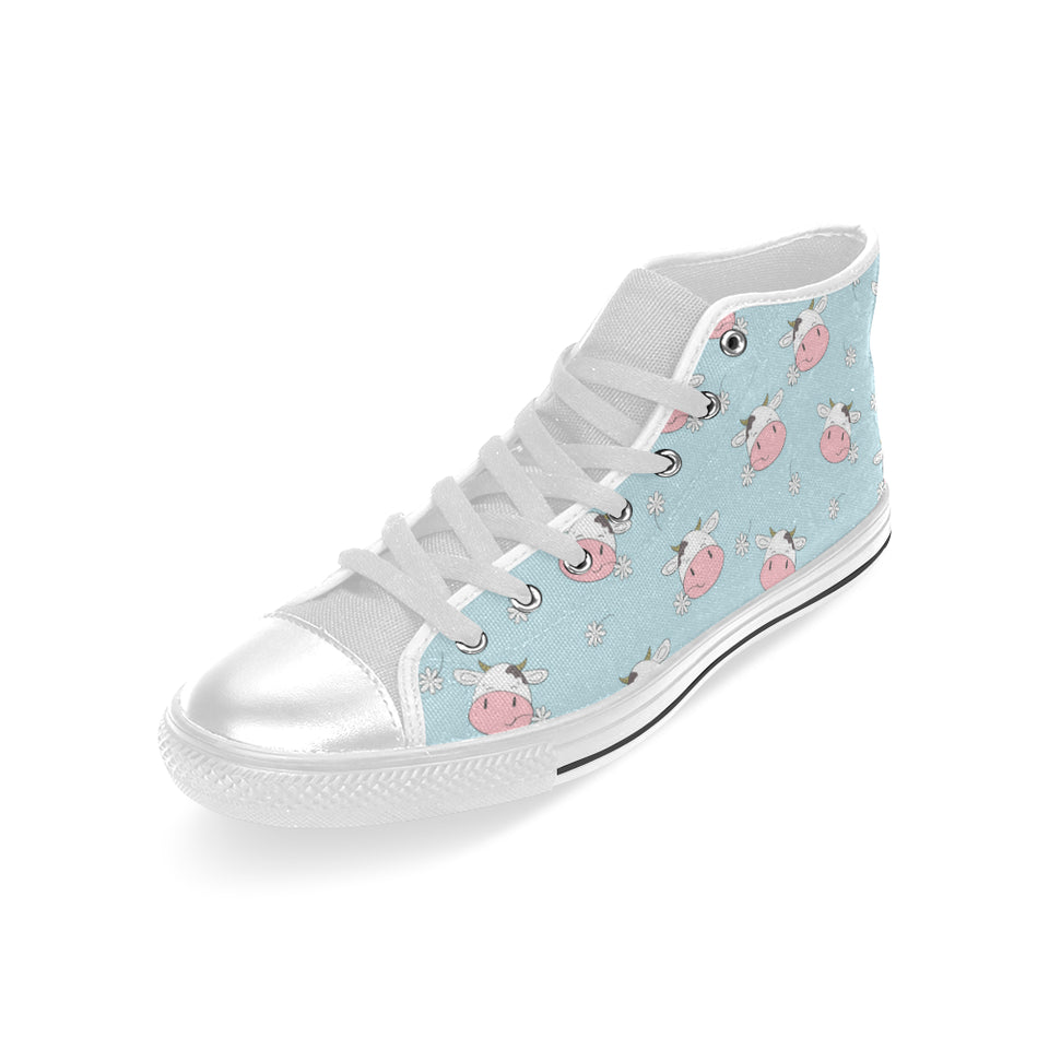 Cute cow flower pattern Men's High Top Canvas Shoes White