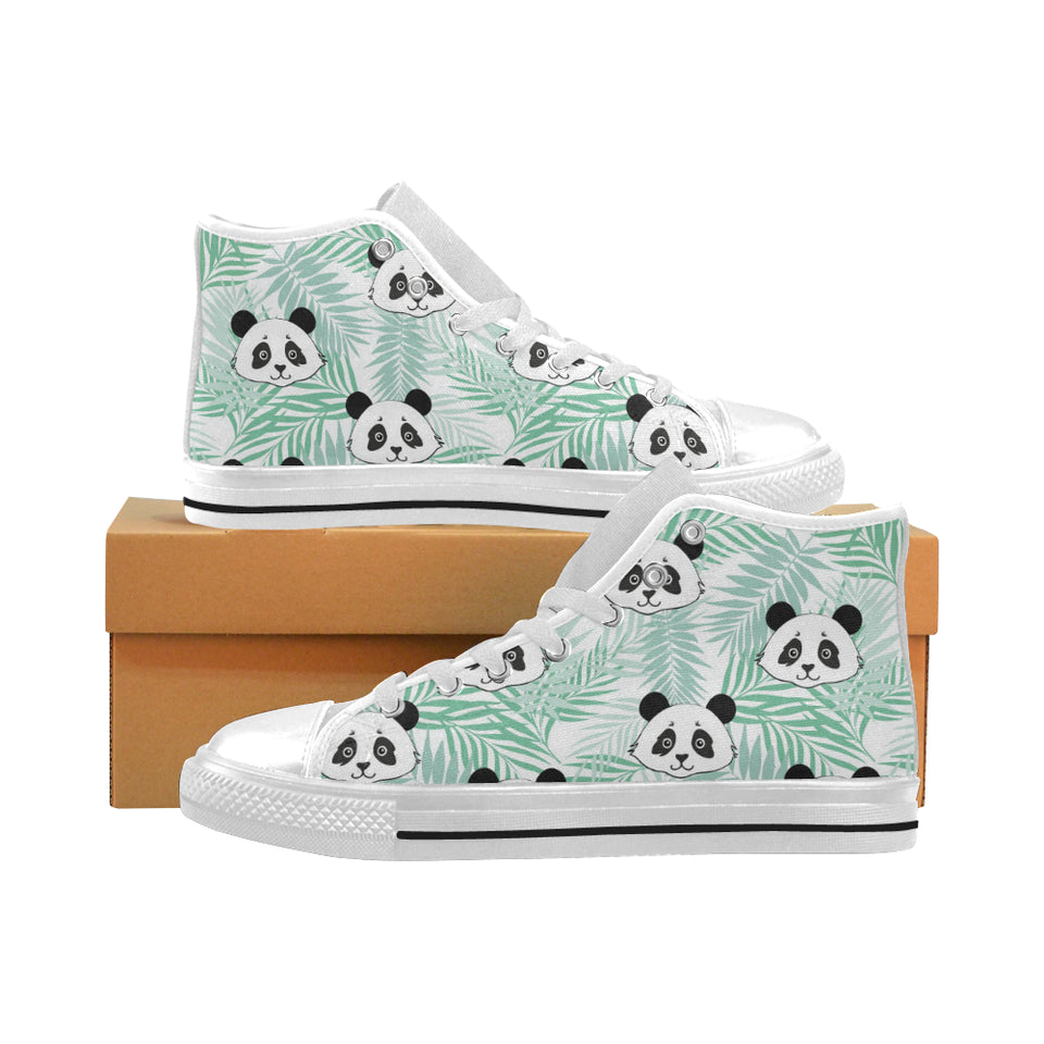 Panda pattern tropical leaves background Men's High Top Canvas Shoes White