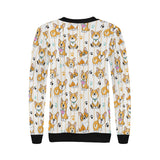 Cute dog corgi striped background pattern Women's Crew Neck Sweatshirt