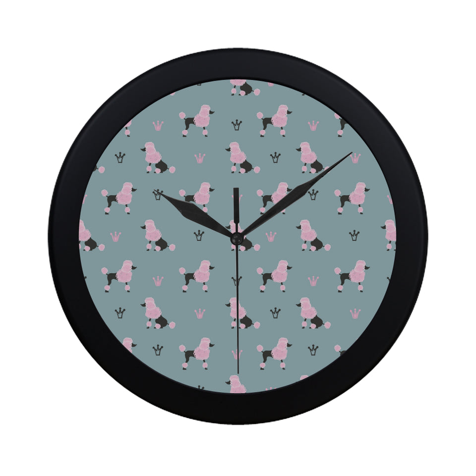 poodle dog pattern Elegant Black Wall Clock