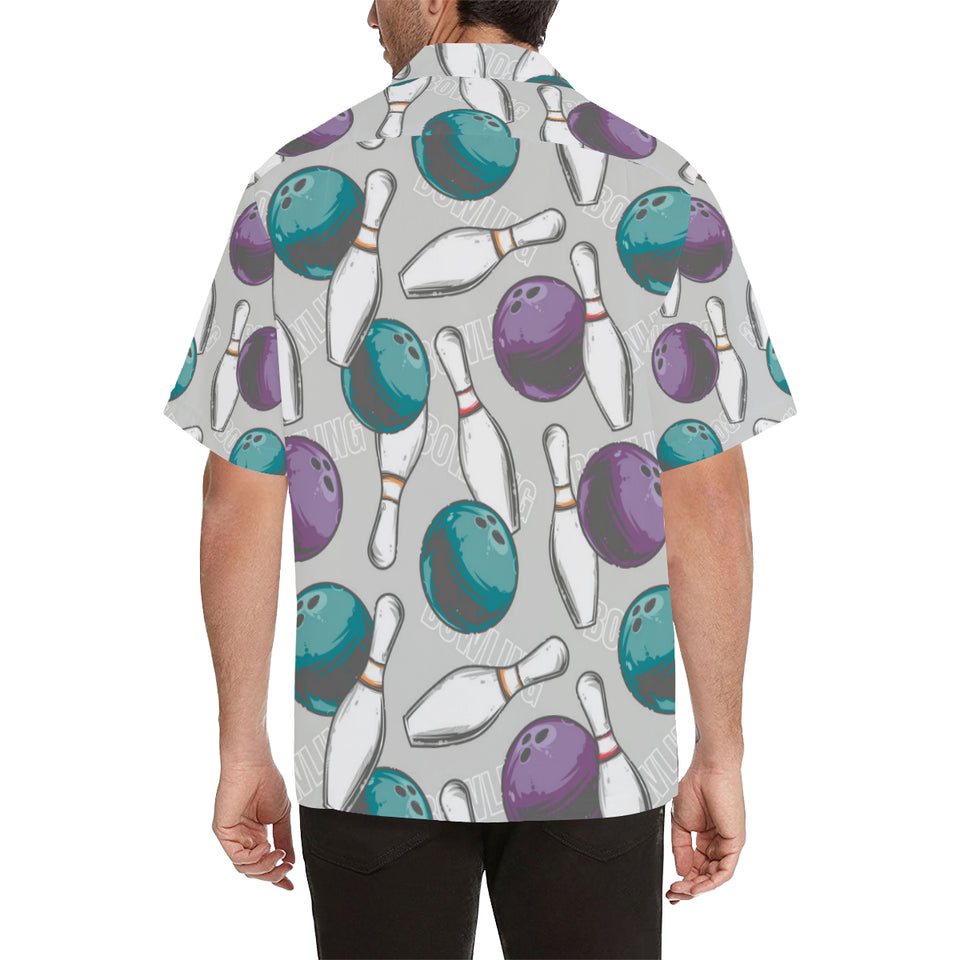 Bowling ball and pin gray background Men's All Over Print Hawaiian Shirt