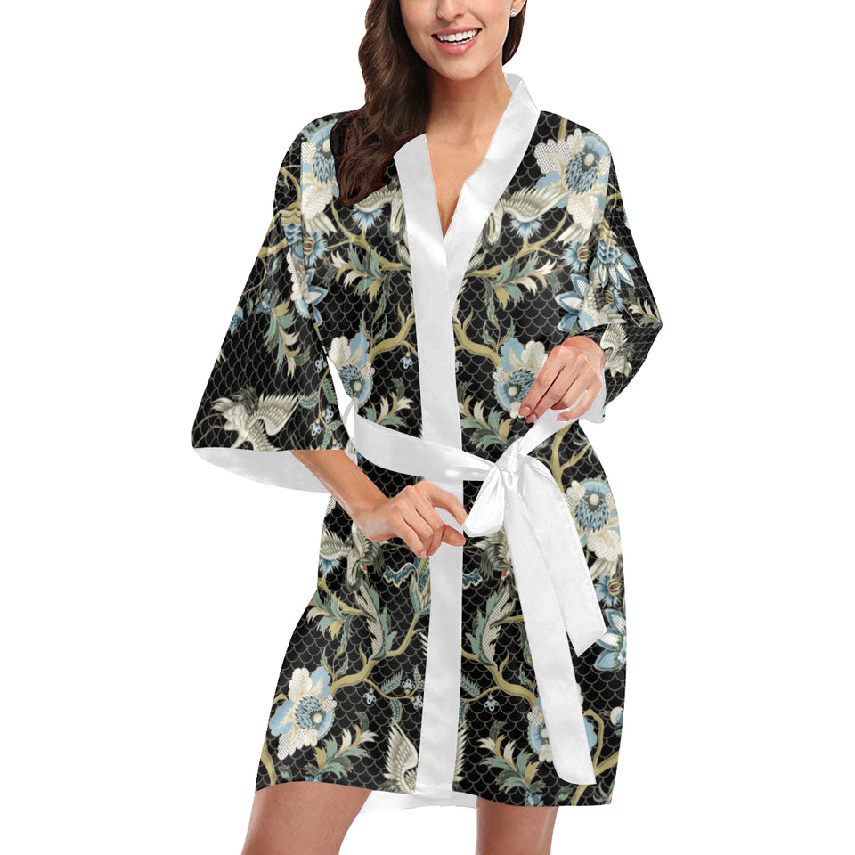 Japanese crane ornament elements Women's Short Kimono Robe