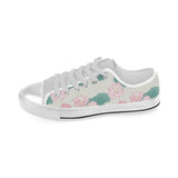 Pink lotus waterlily leaves pattern Men's Low Top Canvas Shoes White