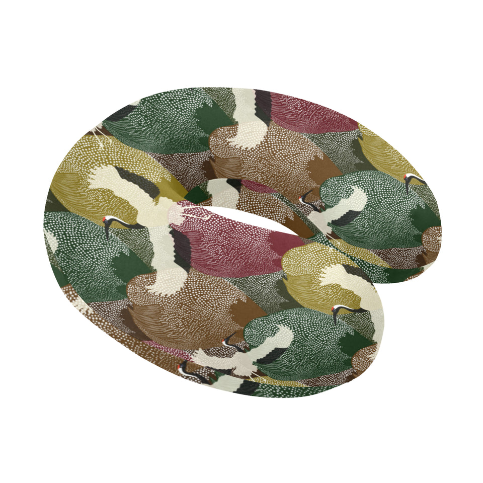 Japanese cranes flying forest dot pattern U-Shaped Travel Neck Pillow