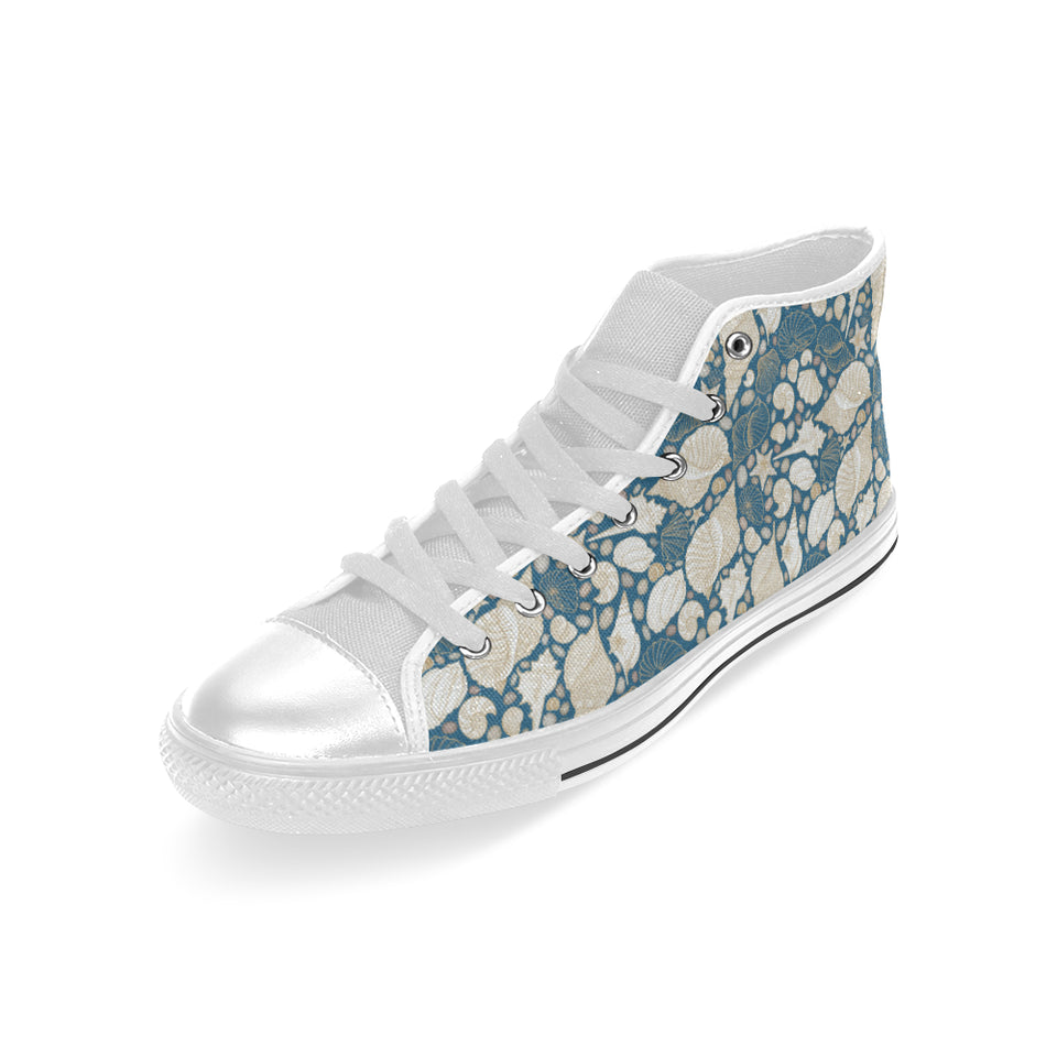 Sea turtle Polynesian Tribal design pattern Men's High Top Canvas Shoes White