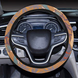Bonsai bamboo stork japanese pattern brown theme Car Steering Wheel Cover