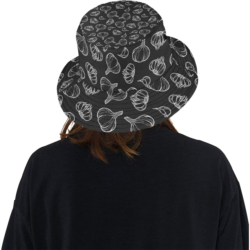 Garlic pattern black background Unisex Bucket Hat