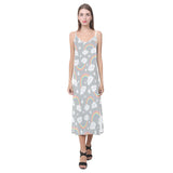 Cute rainbow clound star pattern V-Neck Open Fork Long Dress