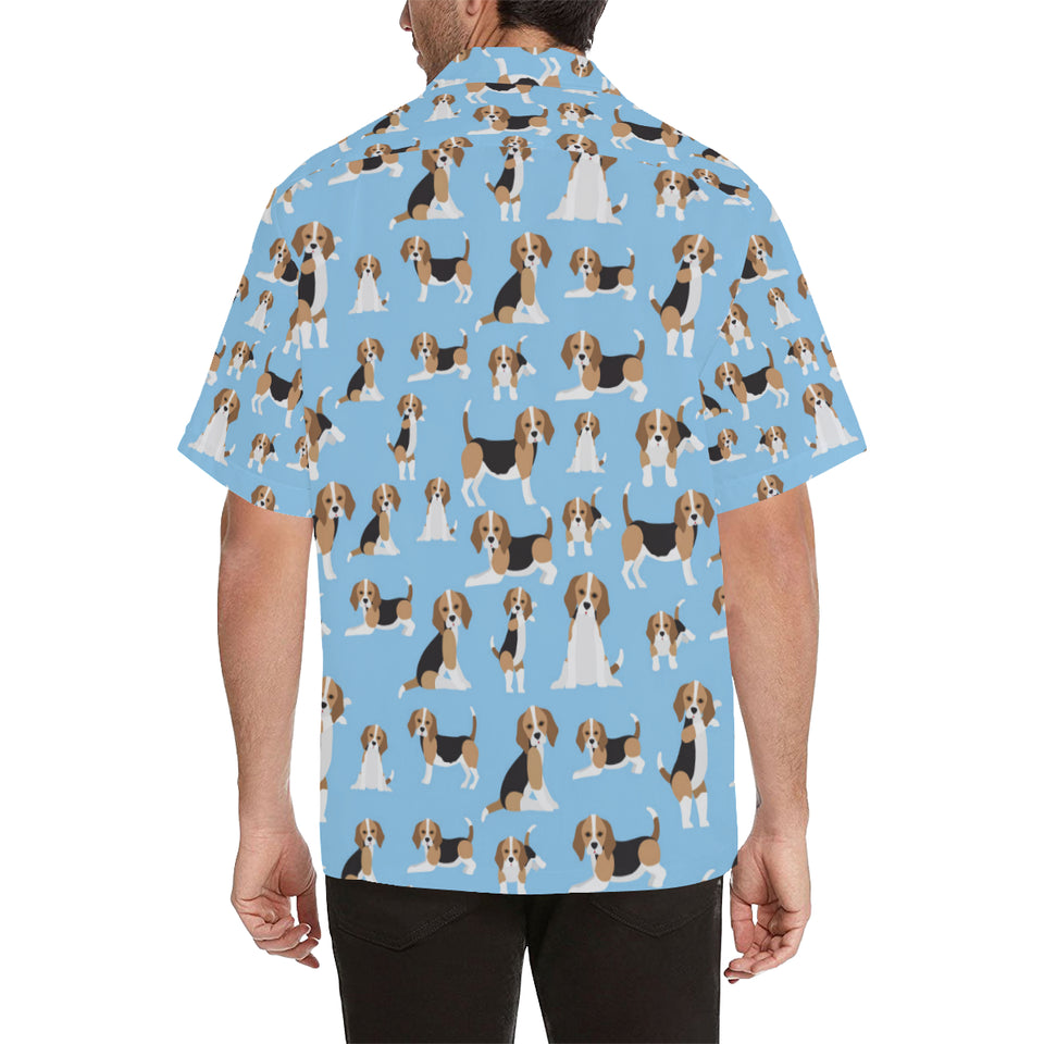 Beagle dog blue background pattern Men's All Over Print Hawaiian Shirt