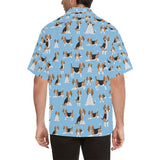 Beagle dog blue background pattern Men's All Over Print Hawaiian Shirt