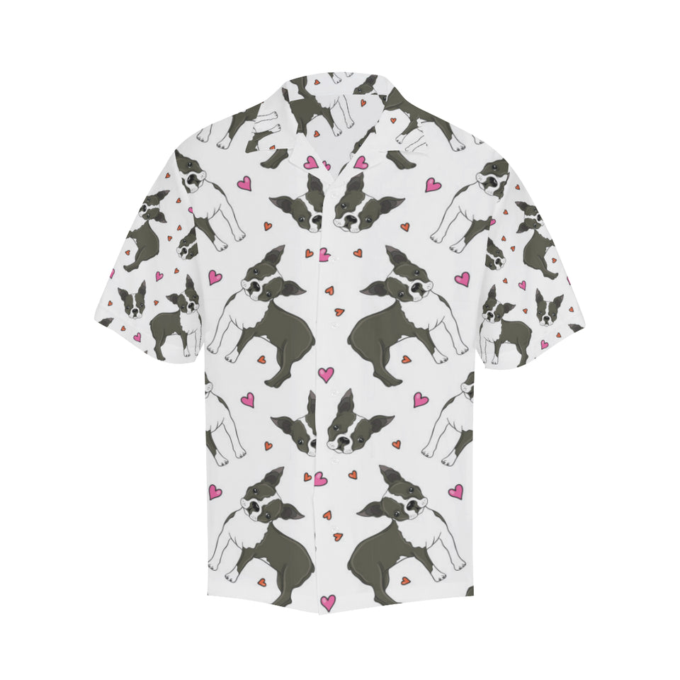Boston terrier dog hearts vector pattern Men's All Over Print Hawaiian Shirt