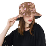 Pink sakura cherry blossom drak brown background Unisex Bucket Hat
