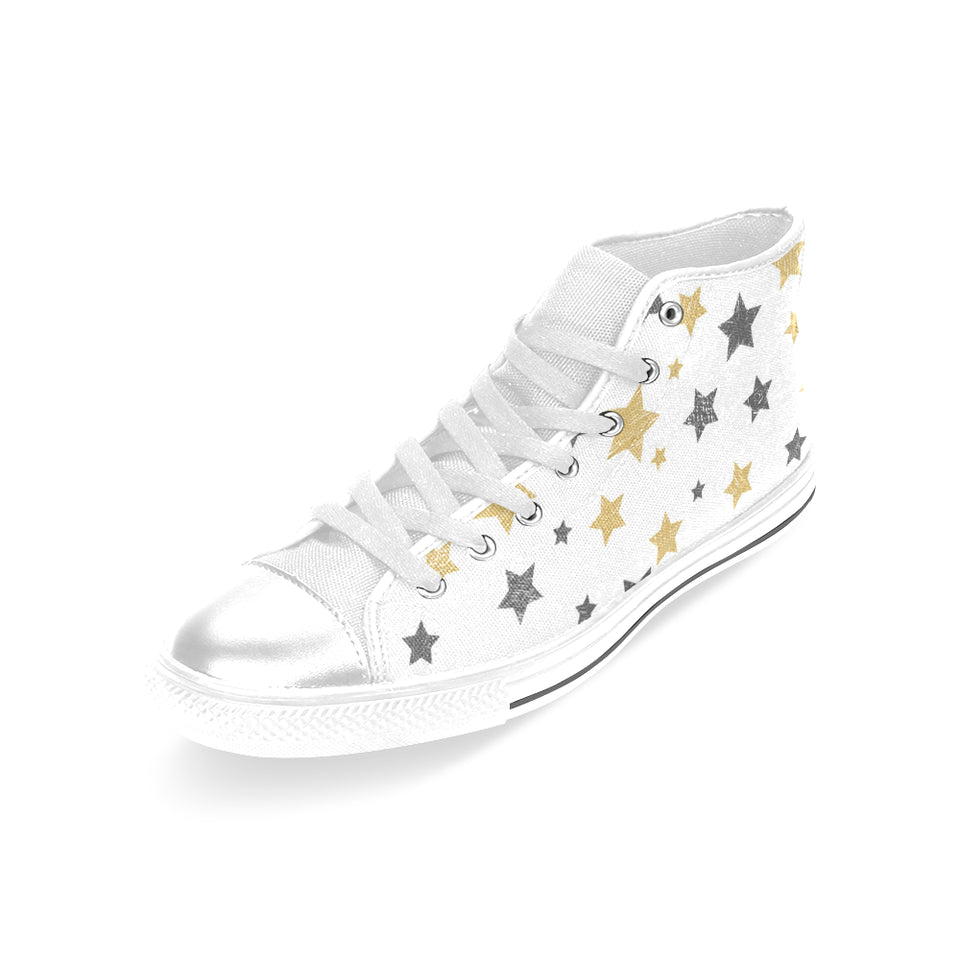 hand drawn gold black star pattern Women's High Top Canvas Shoes White