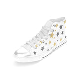 hand drawn gold black star pattern Women's High Top Canvas Shoes White