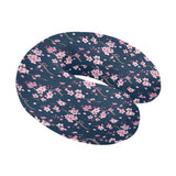 Pink sakura cherry blossom blue background U-Shaped Travel Neck Pillow
