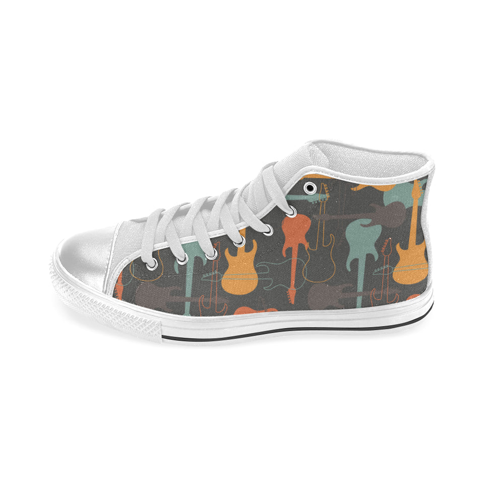electric guitars pattern Women's High Top Canvas Shoes White