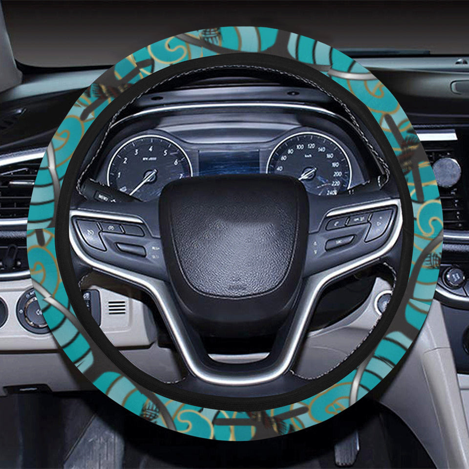 Anchor nautical green background Car Steering Wheel Cover