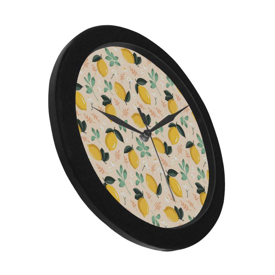 lemon flower leave pattern Elegant Black Wall Clock