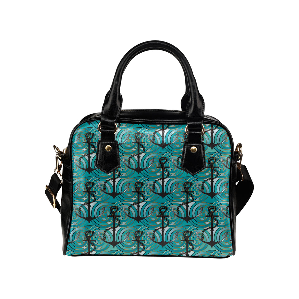 Anchor nautical green background Shoulder Handbag