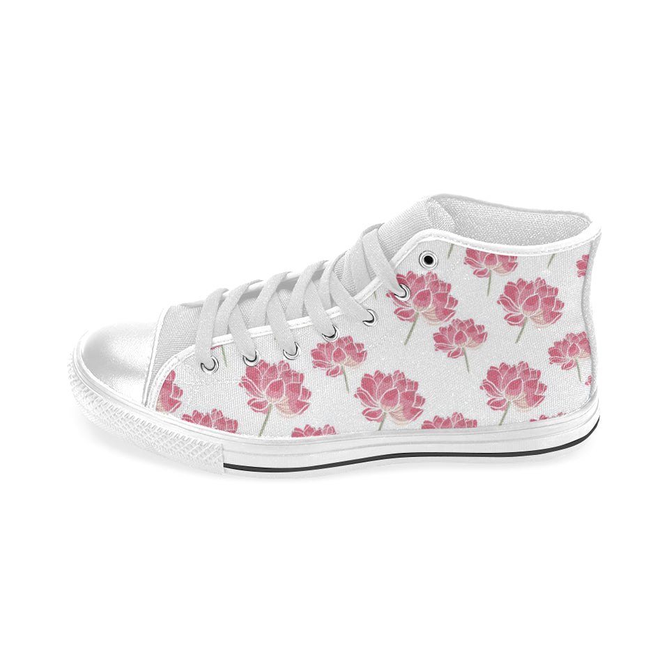 Pink lotus waterlily pattern Men's High Top Canvas Shoes White