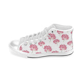 Pink lotus waterlily pattern Men's High Top Canvas Shoes White
