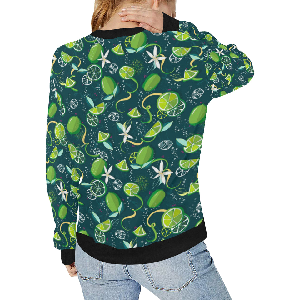 Lime ice flower pattern Women's Crew Neck Sweatshirt