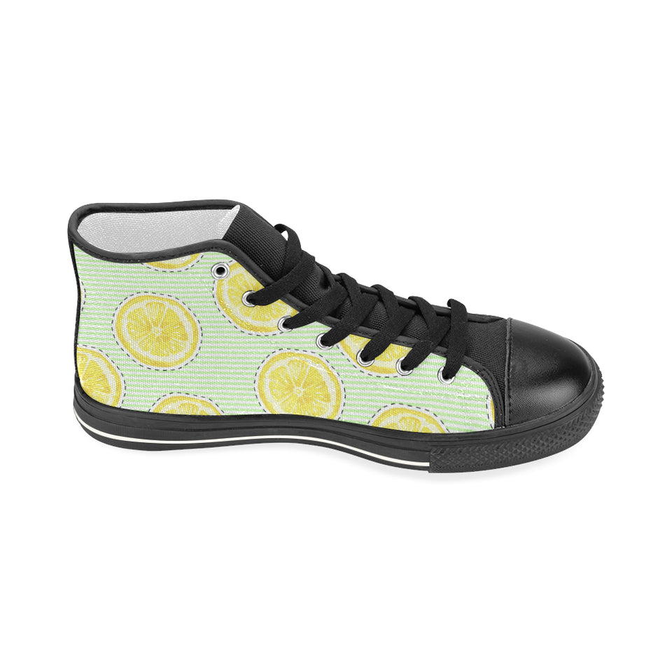 slice of lemon pattern Women's High Top Canvas Shoes Black