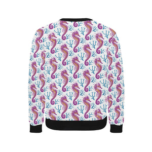 Purple seahorse blue coral pattern Men's Crew Neck Sweatshirt