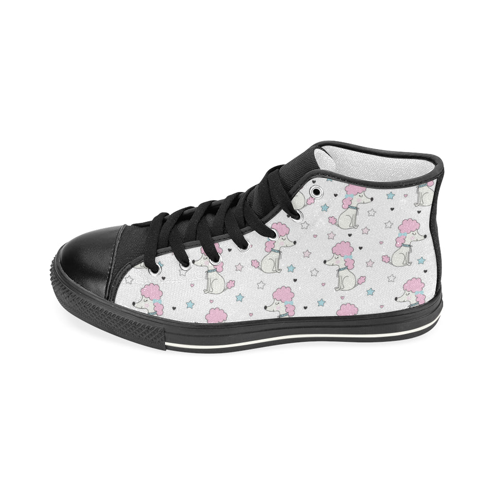 Cute poodle dog star pattern Women's High Top Canvas Shoes Black