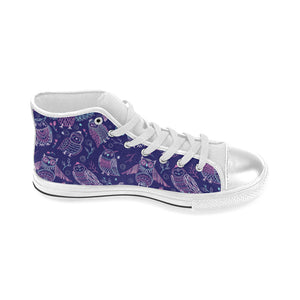 Cute owls pattern boho style ornament Women's High Top Canvas Shoes White