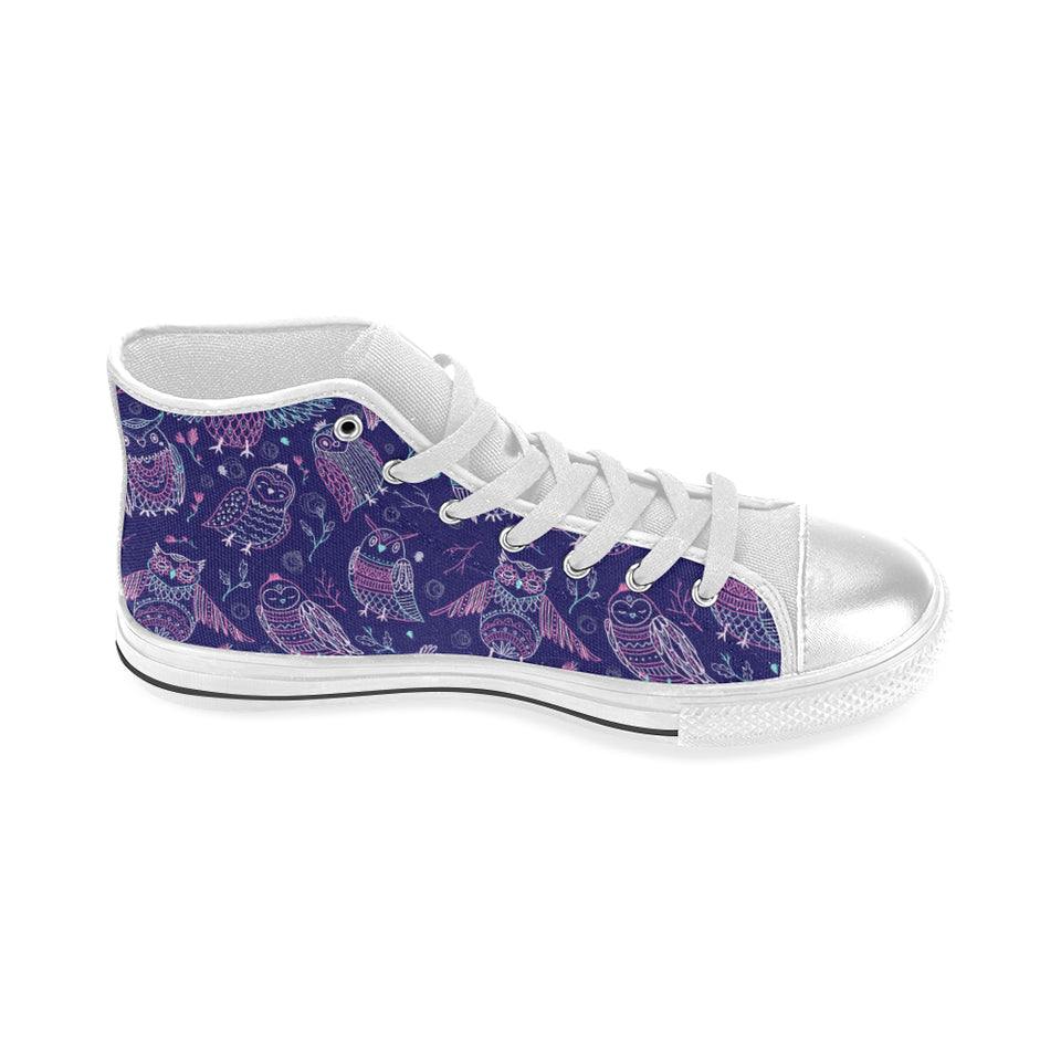 Cute owls pattern boho style ornament Women's High Top Canvas Shoes White