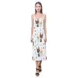 Cute Chihuahua dog pattern V-Neck Open Fork Long Dress