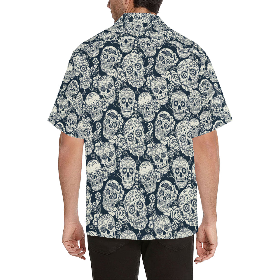 Sugar skull black white pattern Men's All Over Print Hawaiian Shirt