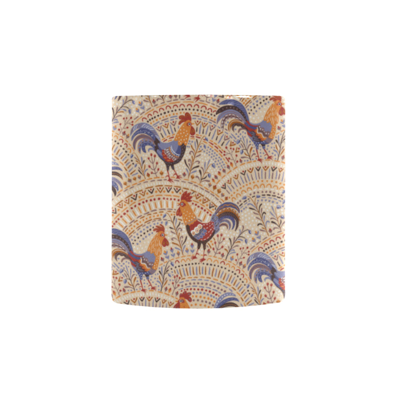 Cute rooster chicken cock floral ornament backgrou Morphing Mug Heat Changing Mug